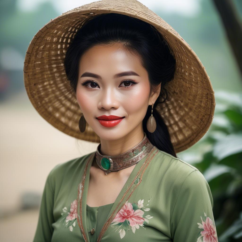 A stunning image of vietnamese woman with vintage charm.