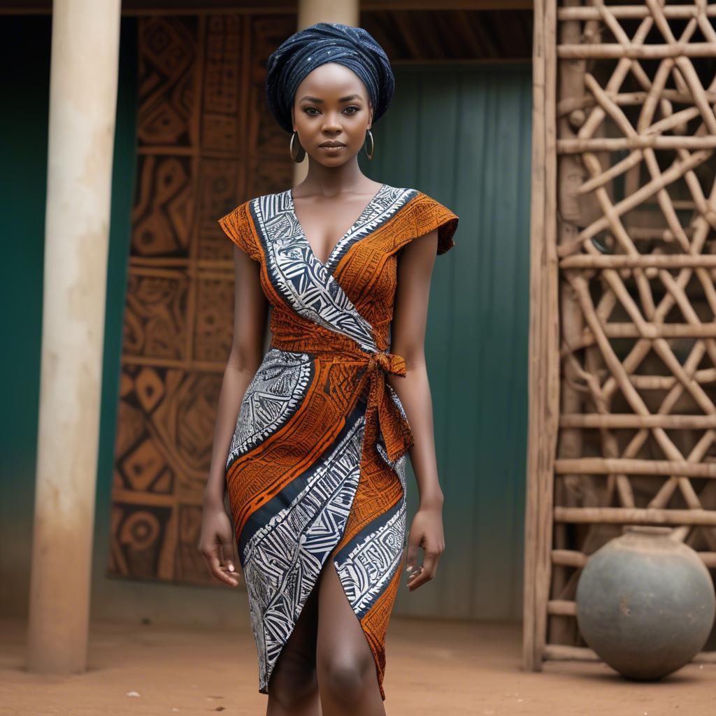 A stunning image of zambian model in a stylish modern wrap dress accented by bold tribal patterns.