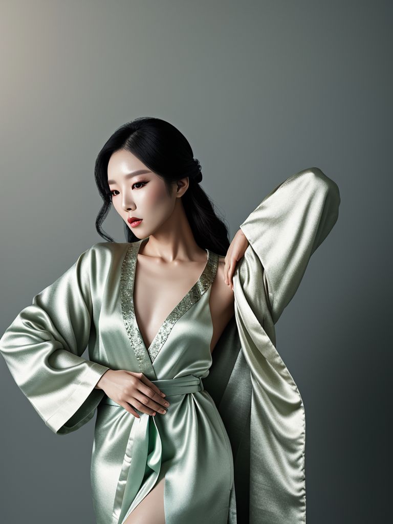 Glamour editorial — Korean glamour in a delicate silk robe