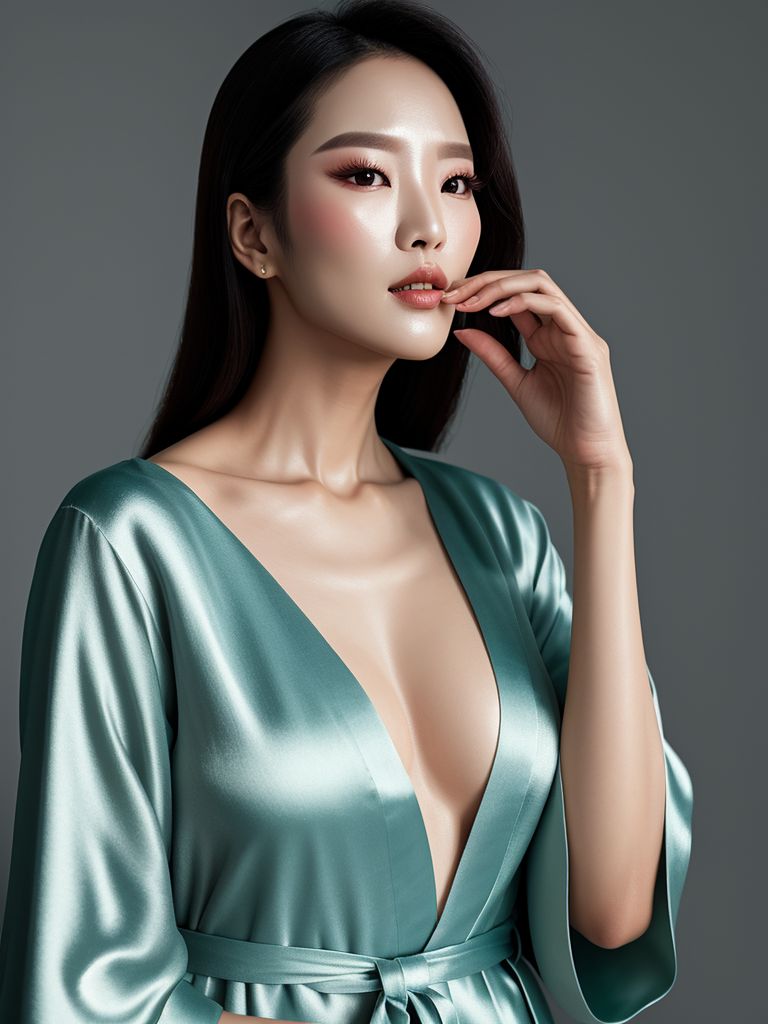 Glamour editorial — Korean glamour in a delicate silk robe
