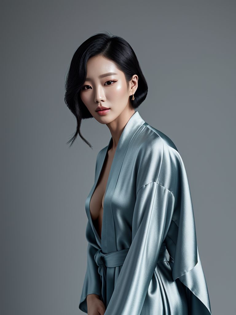 Glamour editorial — Korean glamour in a delicate silk robe