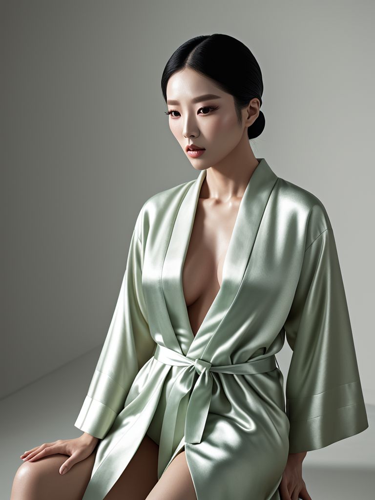 Glamour editorial — Korean glamour in a delicate silk robe