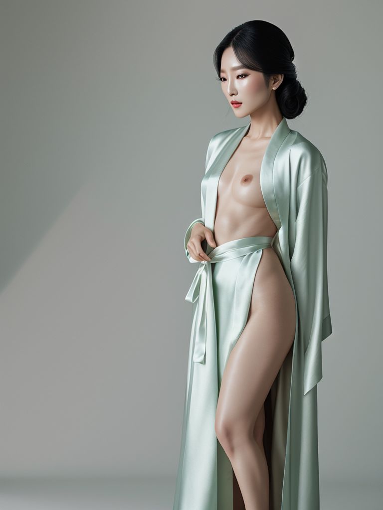 Glamour editorial — Korean glamour in a delicate silk robe