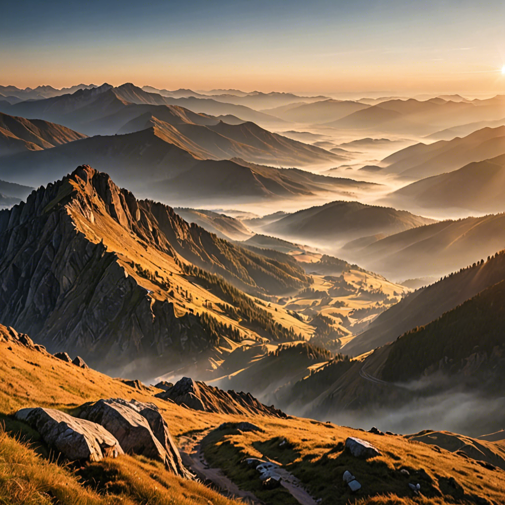 a breathtaking mountain landscape at sunrise, mist over the valley, golden light, ultra detailed — image 3