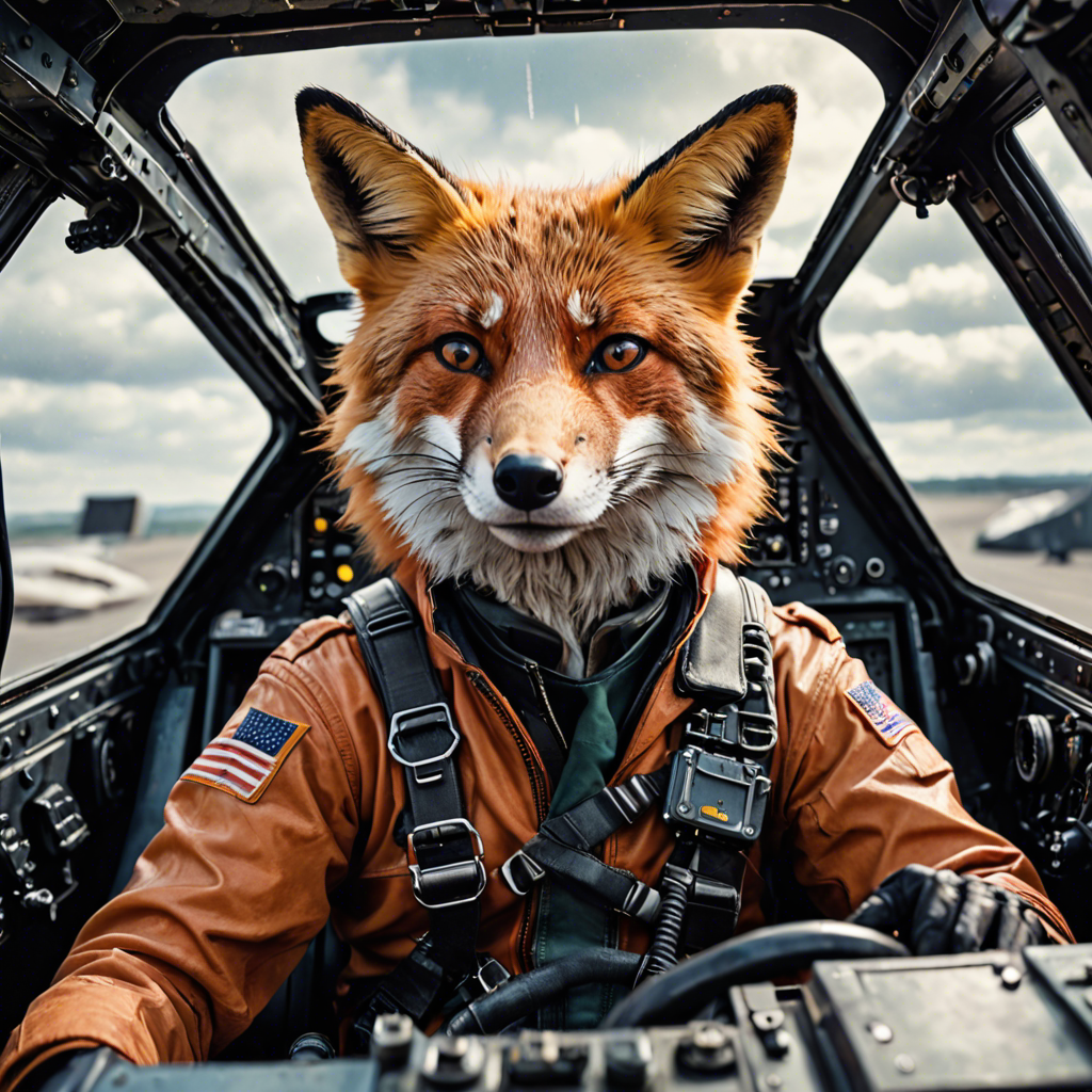 a cinematic portrait of a fox pilot in a cockpit, vivid colors, detailed — image 1