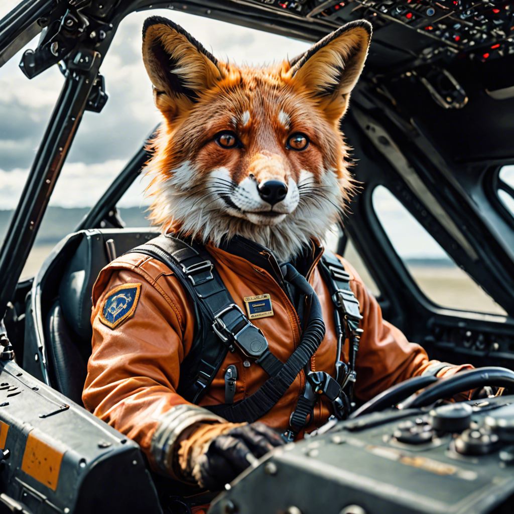 a cinematic portrait of a fox pilot in a cockpit, vivid colors, detailed — image 4