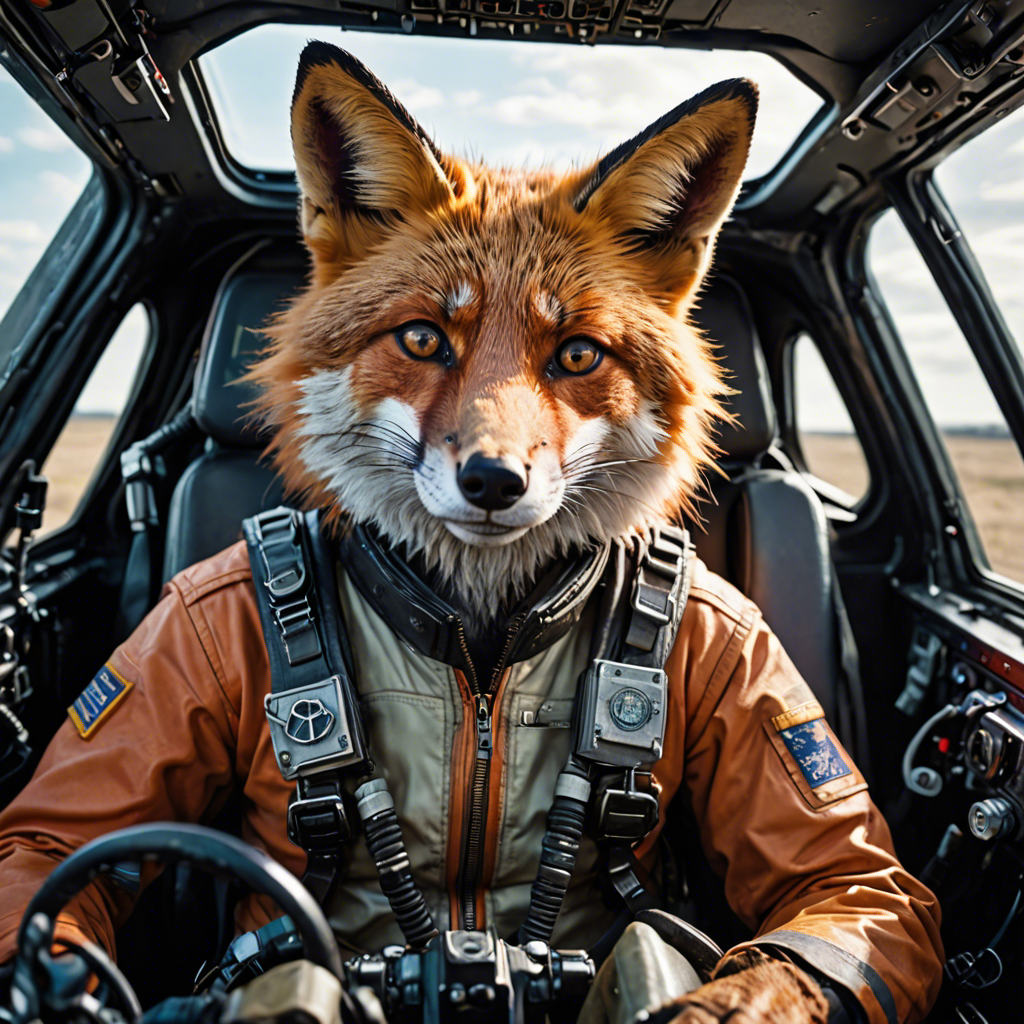 a cinematic portrait of a fox pilot in a cockpit, vivid colors, detailed — image 8