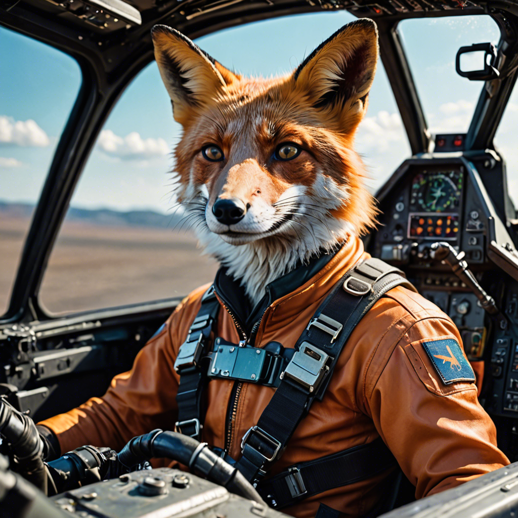 a cinematic portrait of a fox pilot in a cockpit, vivid colors, detailed — image 12