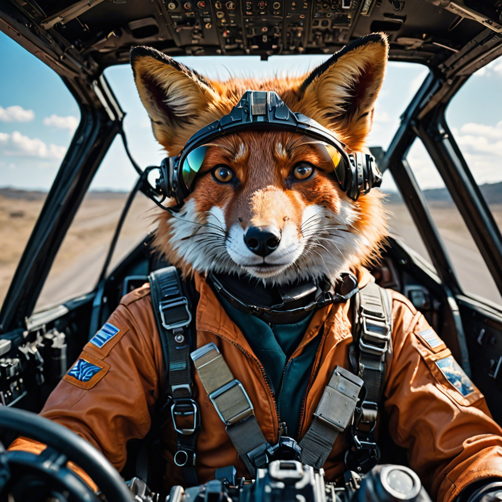 a cinematic portrait of a fox pilot in a cockpit, vivid colors, detailed — image 13