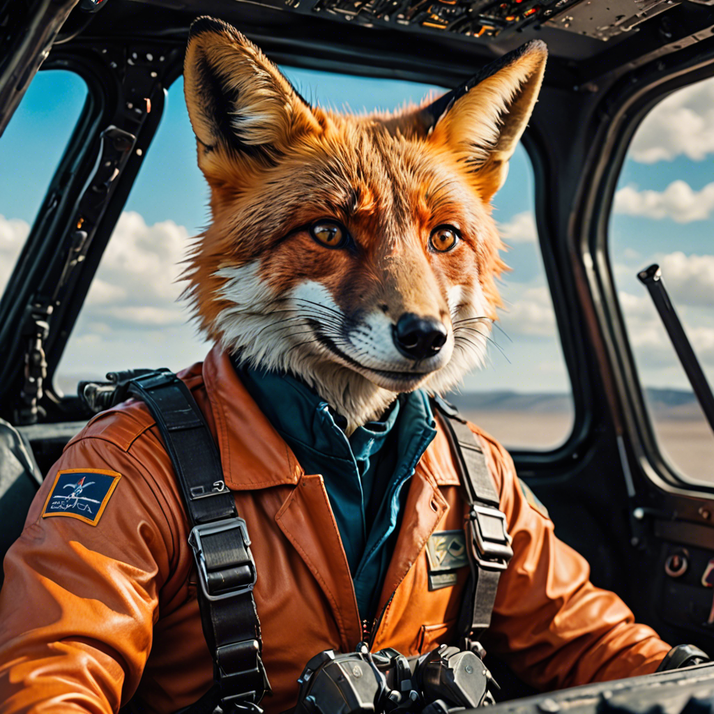 a cinematic portrait of a fox pilot in a cockpit, vivid colors, detailed — image 15