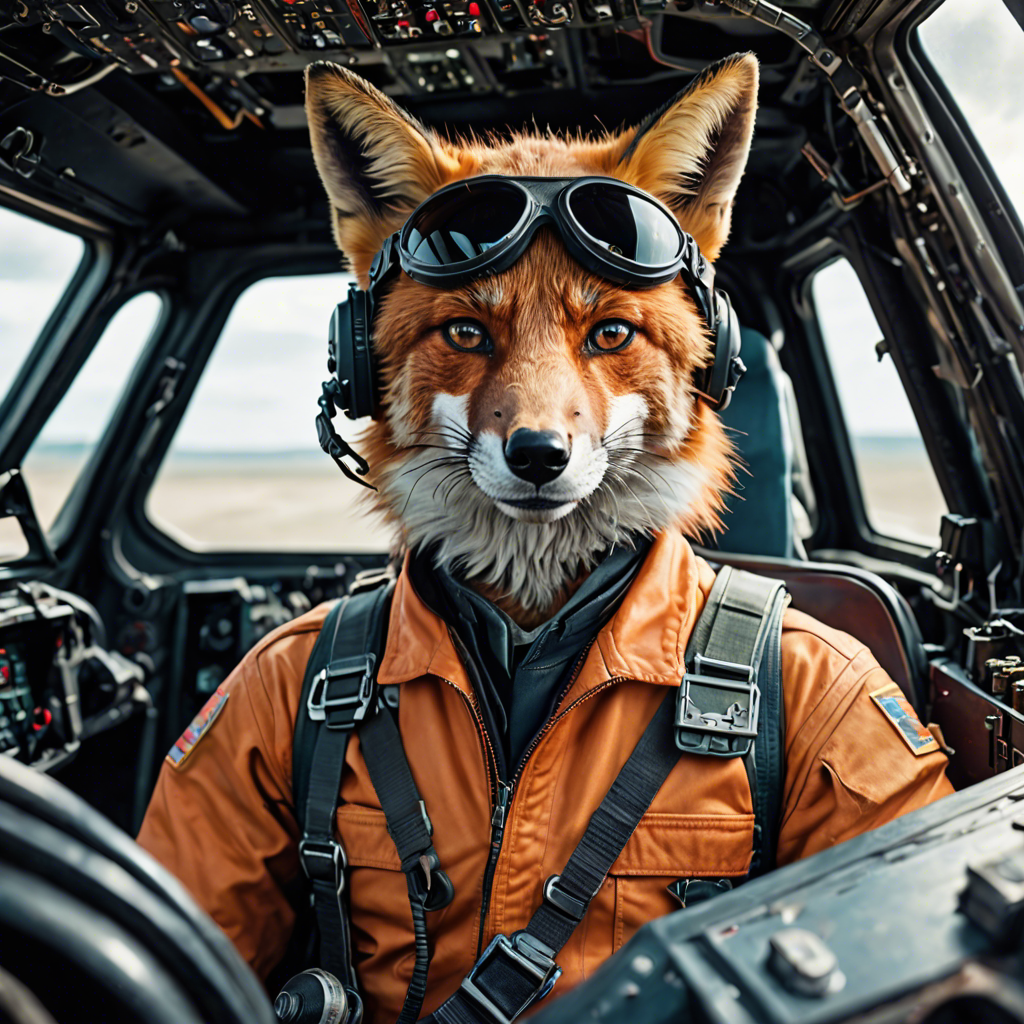 a cinematic portrait of a fox pilot in a cockpit, vivid colors, detailed — image 19