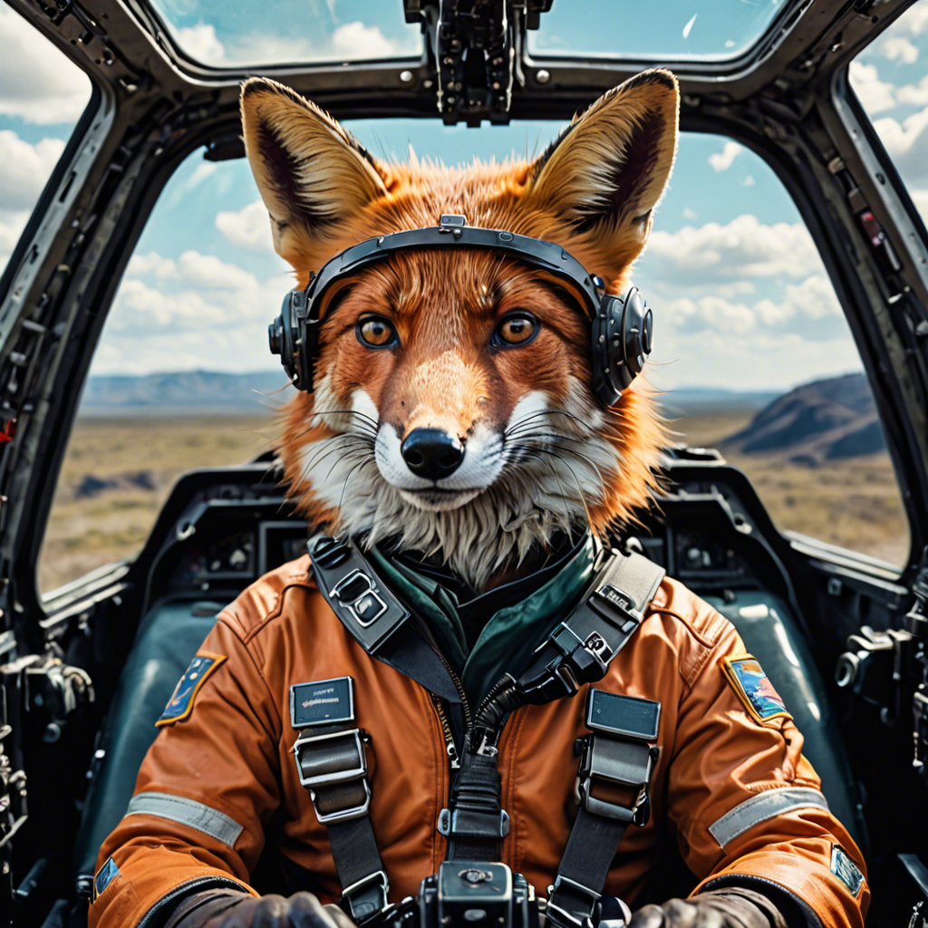 a cinematic portrait of a fox pilot in a cockpit, vivid colors, detailed — image 24