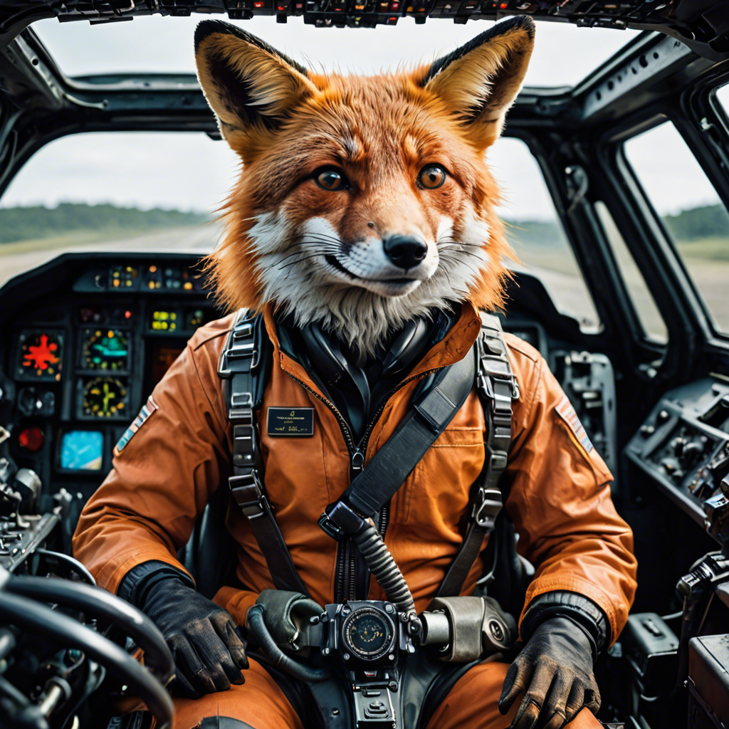 a cinematic portrait of a fox pilot in a cockpit, vivid colors, detailed — image 25