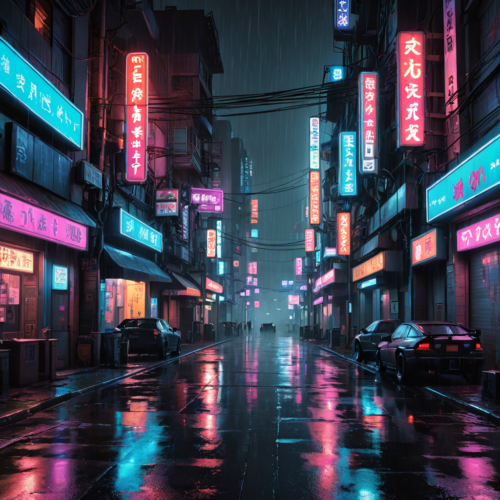 a cyberpunk city street at night, neon lights, rain, detailed — image 1