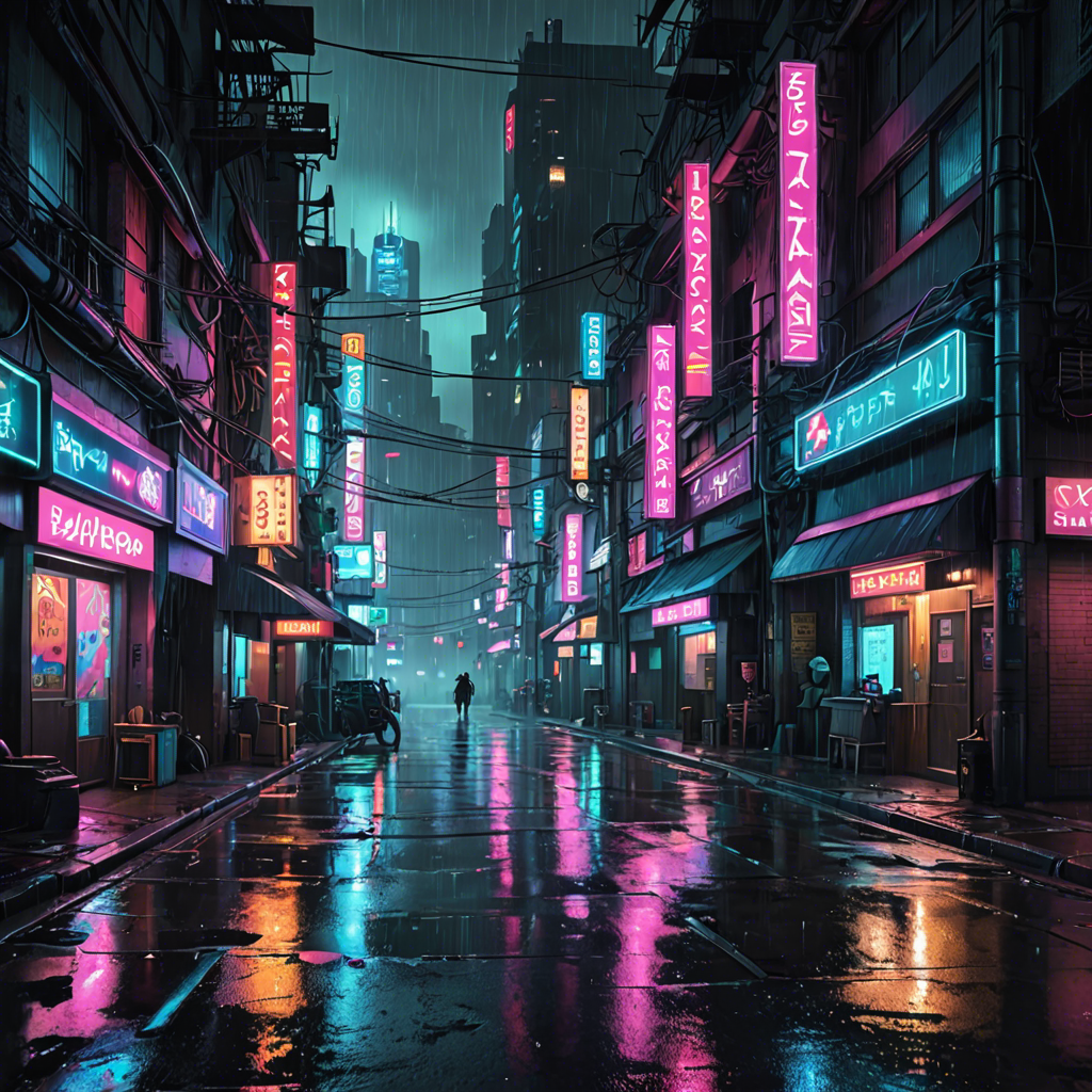 a cyberpunk city street at night, neon lights, rain, detailed — image 2