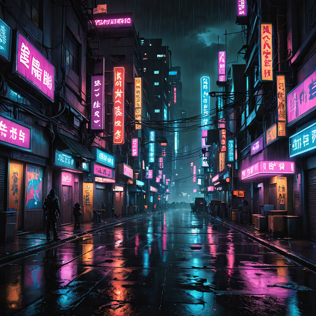 a cyberpunk city street at night, neon lights, rain, detailed — image 3