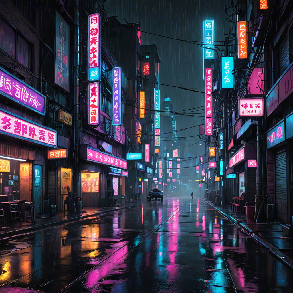 a cyberpunk city street at night, neon lights, rain, detailed — image 6