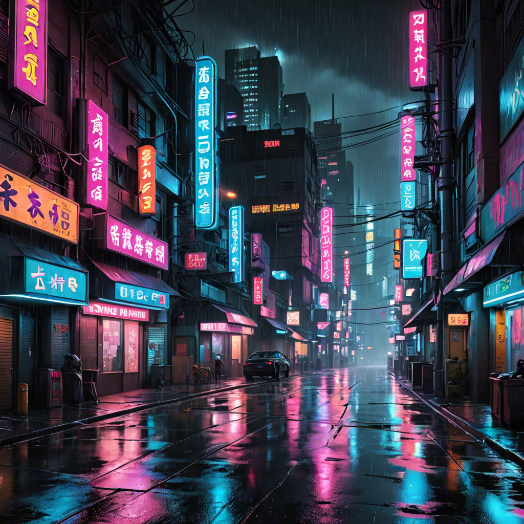 a cyberpunk city street at night, neon lights, rain, detailed — image 7