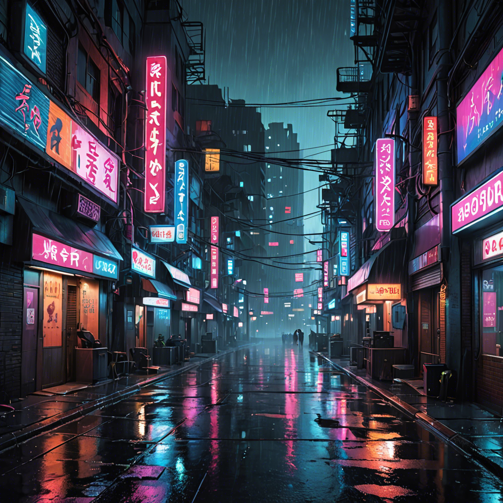 a cyberpunk city street at night, neon lights, rain, detailed — image 8