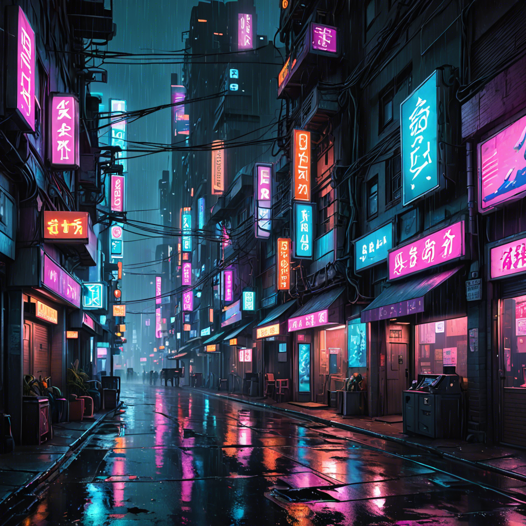 a cyberpunk city street at night, neon lights, rain, detailed — image 10