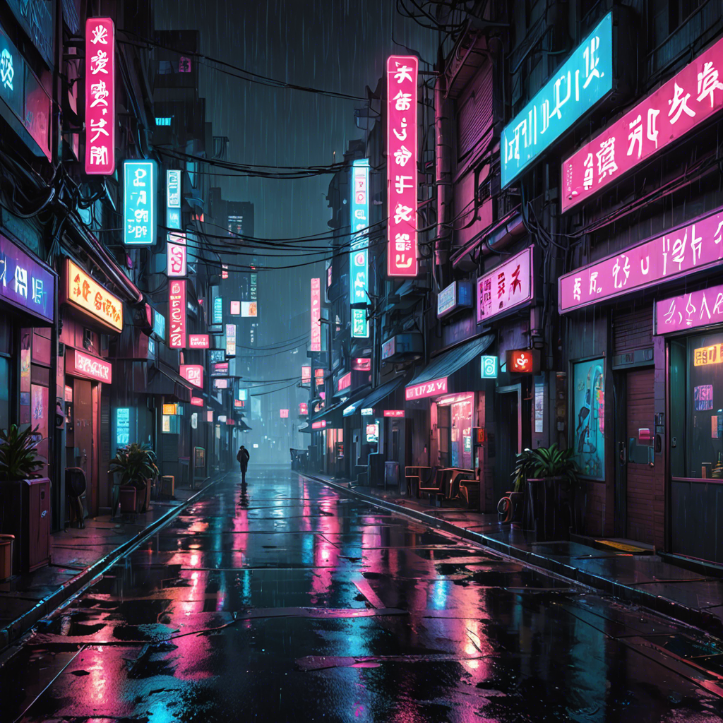 a cyberpunk city street at night, neon lights, rain, detailed — image 16