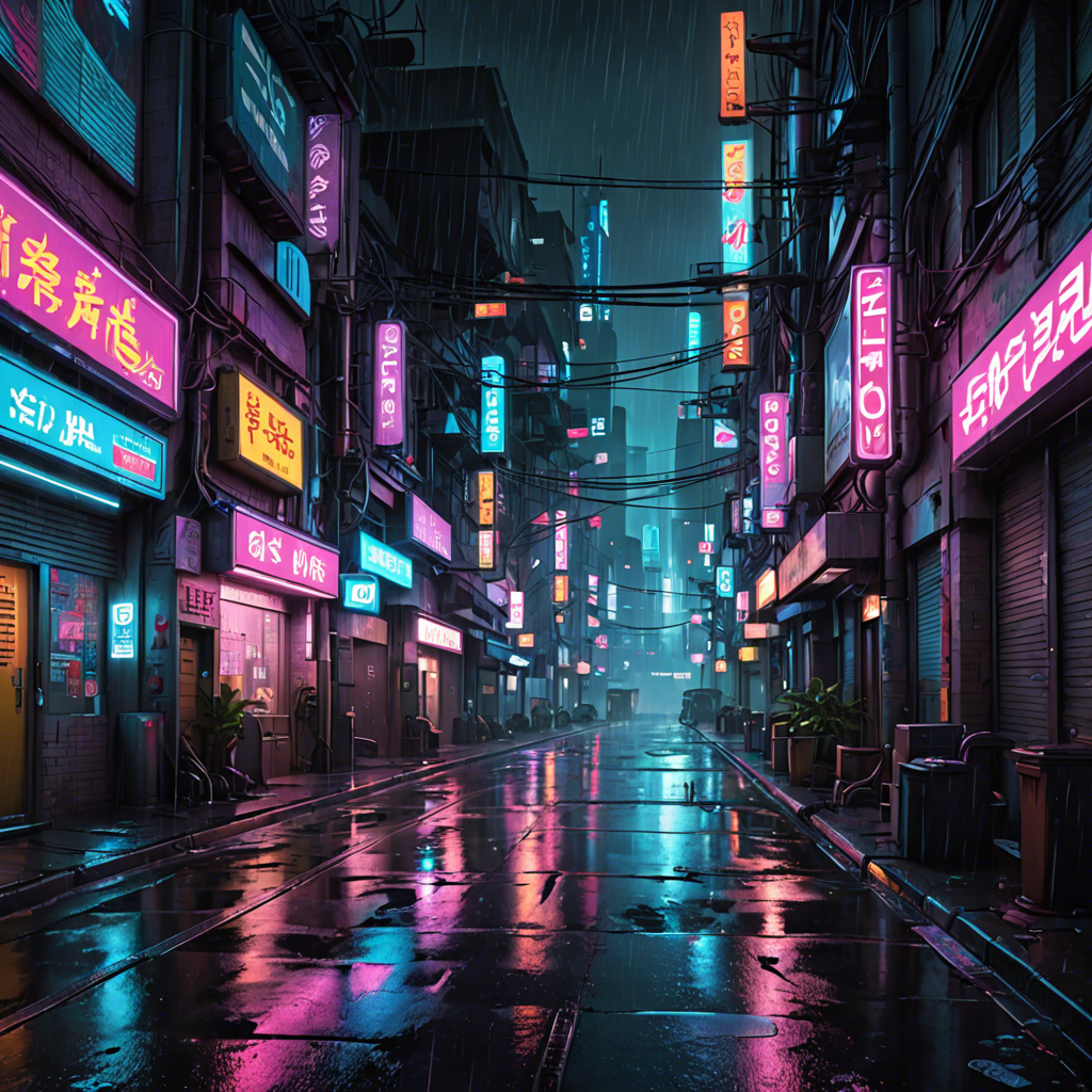 a cyberpunk city street at night, neon lights, rain, detailed — image 18