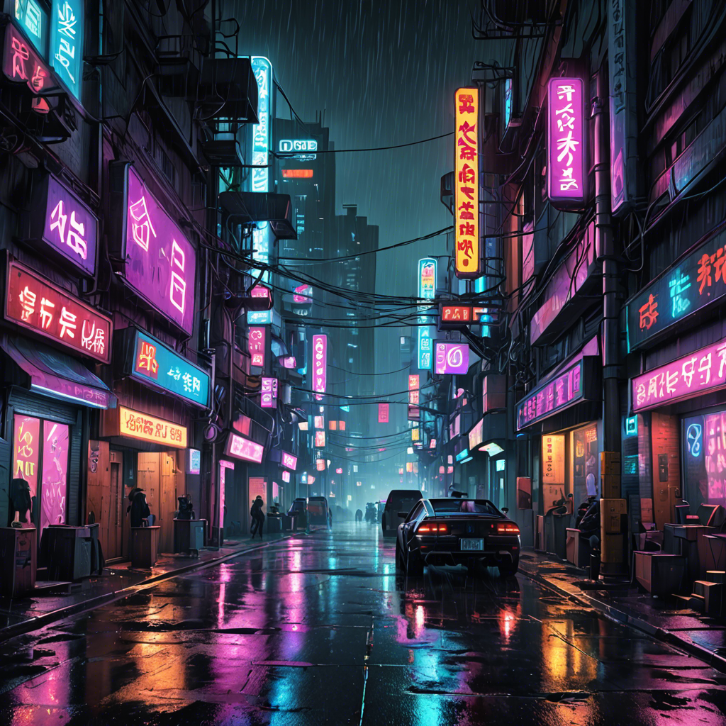 a cyberpunk city street at night, neon lights, rain, detailed — image 22