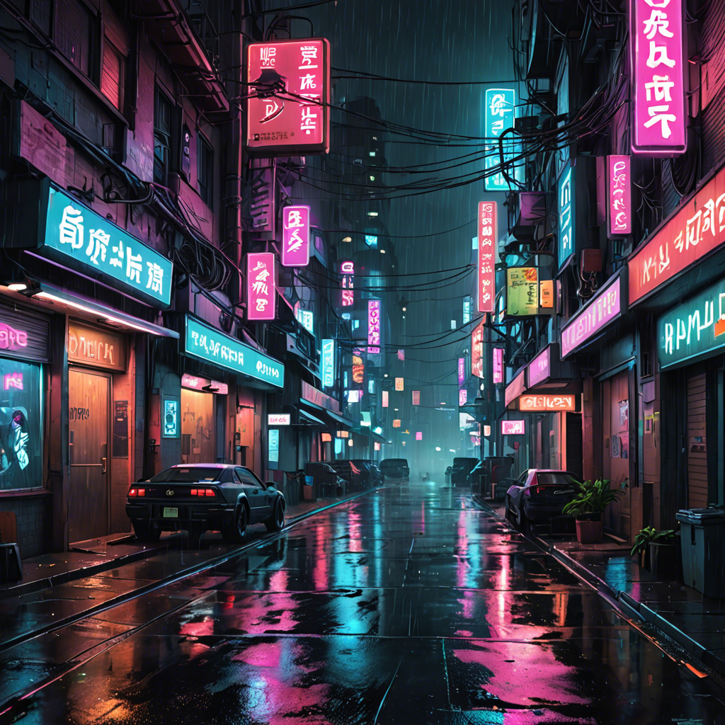 a cyberpunk city street at night, neon lights, rain, detailed — image 23