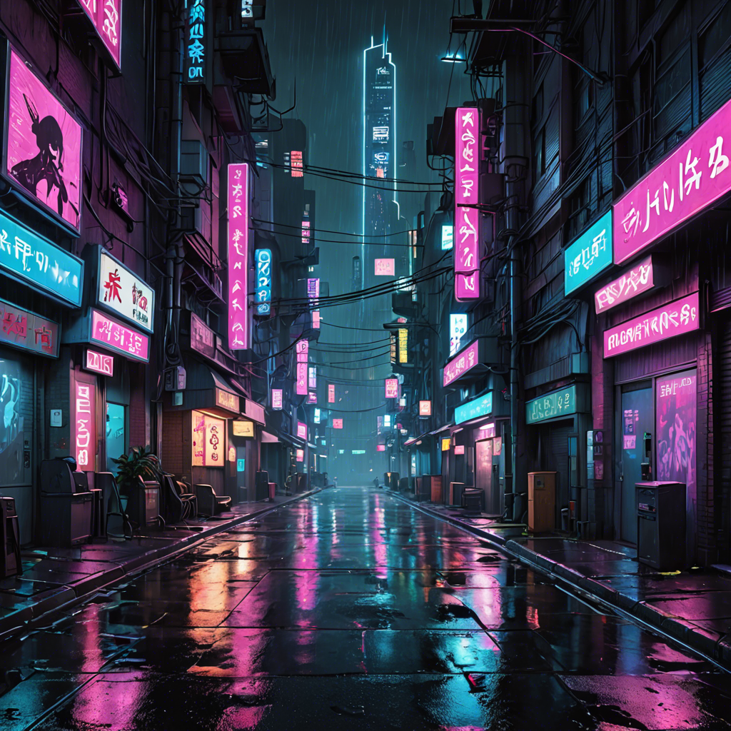 a cyberpunk city street at night, neon lights, rain, detailed — image 24