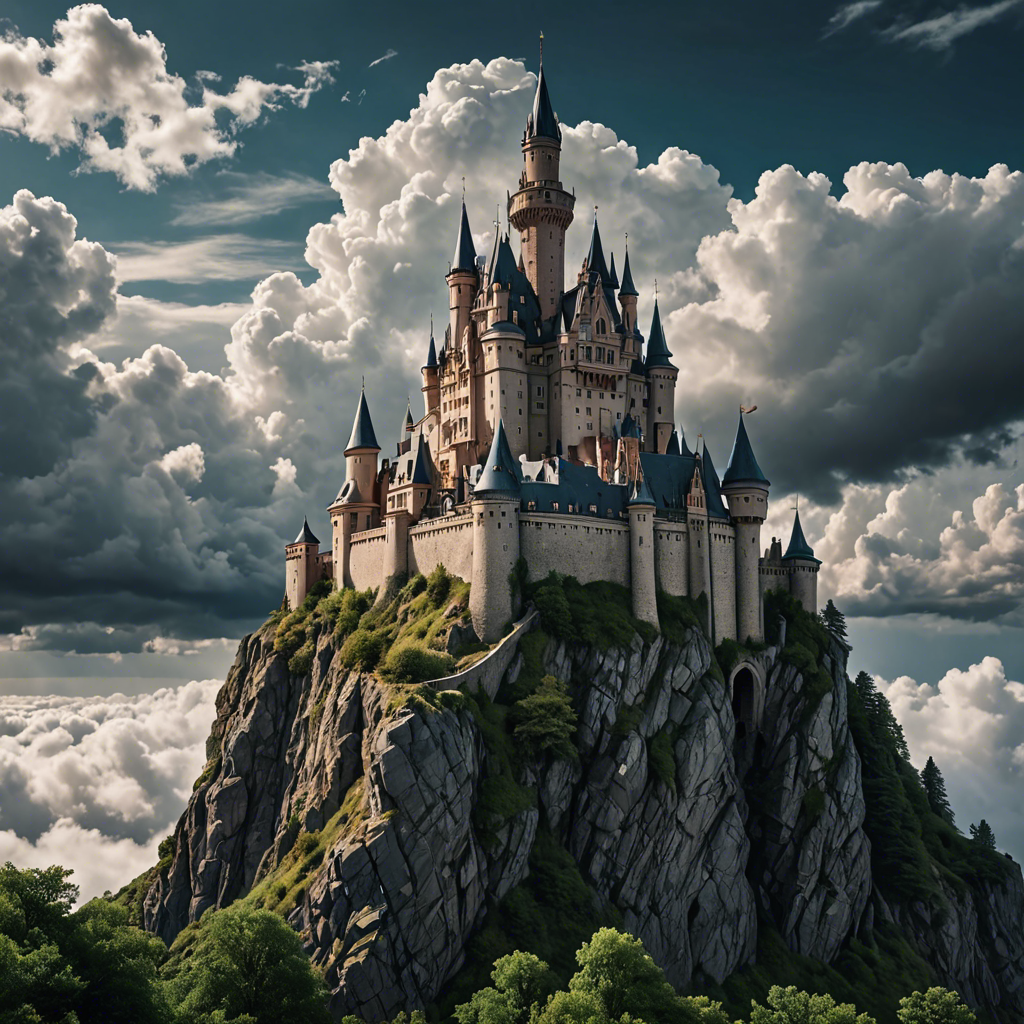 a fairytale castle on a cliff surrounded by clouds, dramatic sky, cinematic, detailed — image 3