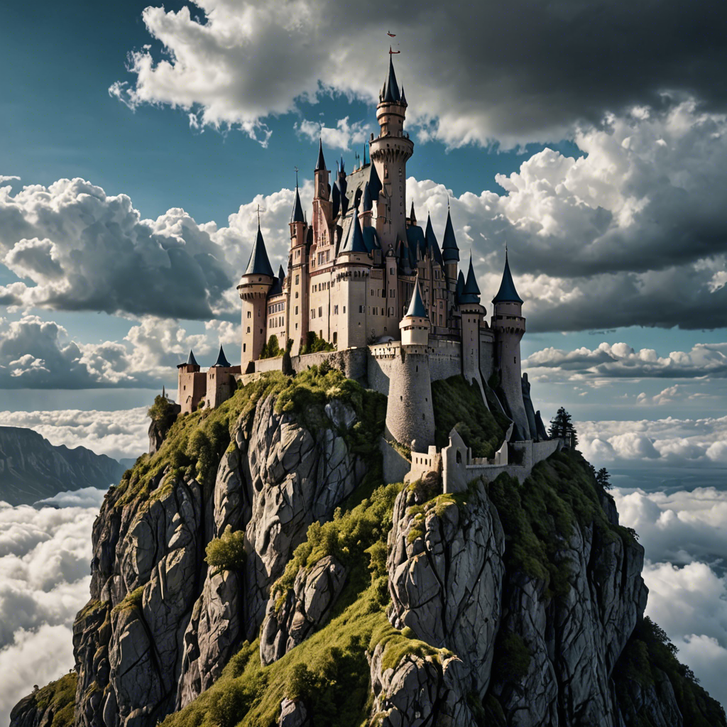 a fairytale castle on a cliff surrounded by clouds, dramatic sky, cinematic, detailed — image 4