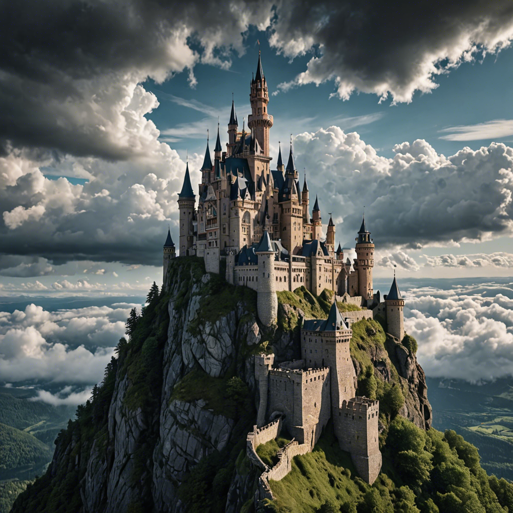 a fairytale castle on a cliff surrounded by clouds, dramatic sky, cinematic, detailed — image 6