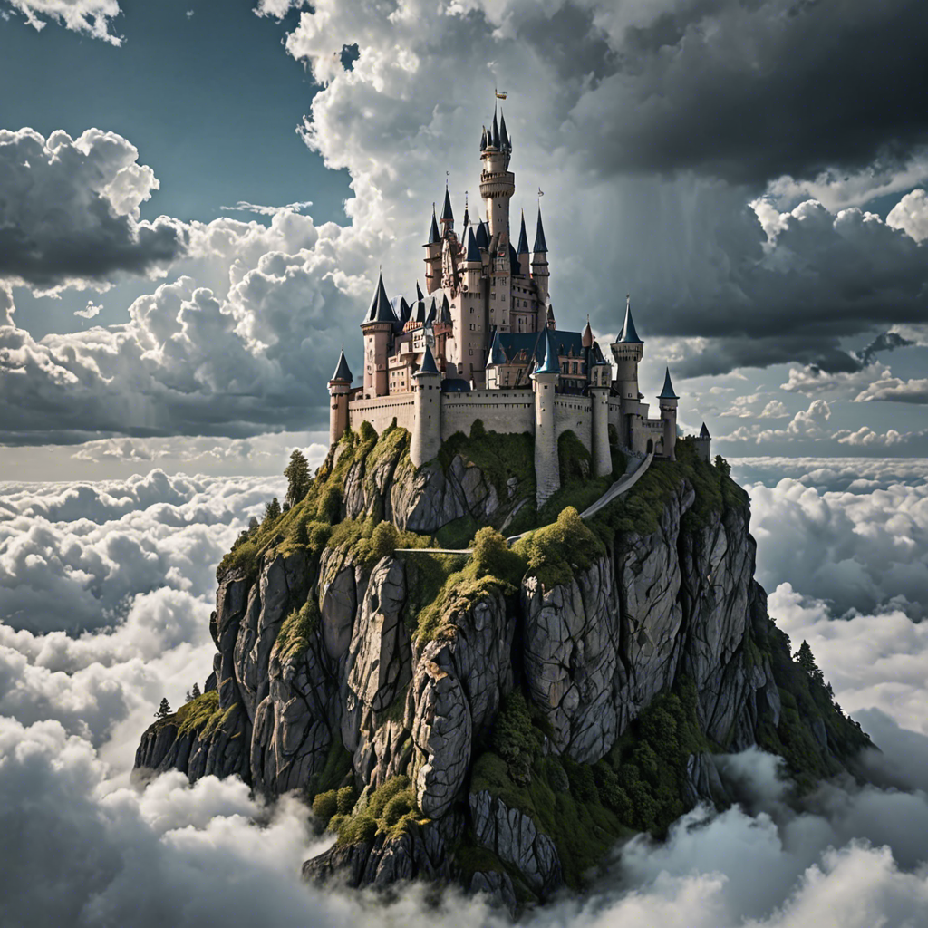 a fairytale castle on a cliff surrounded by clouds, dramatic sky, cinematic, detailed — image 9