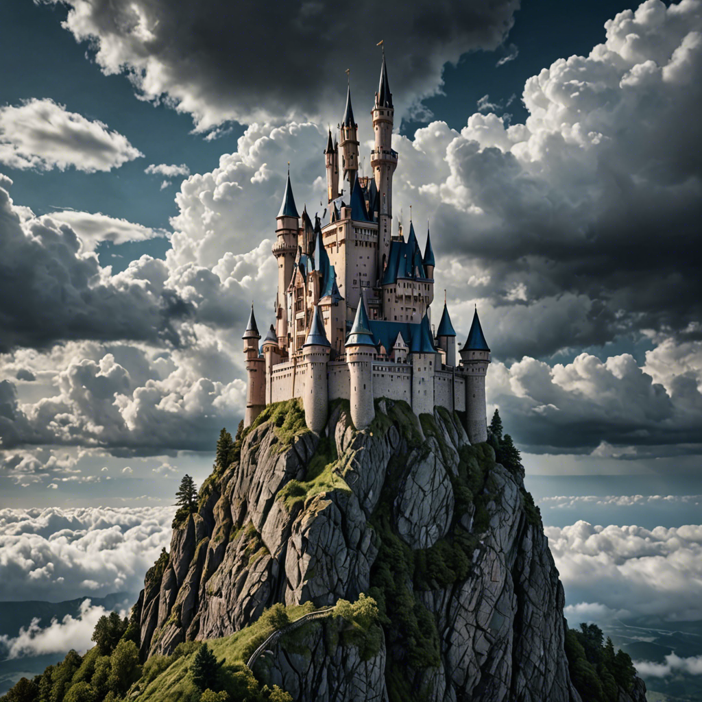 a fairytale castle on a cliff surrounded by clouds, dramatic sky, cinematic, detailed — image 10