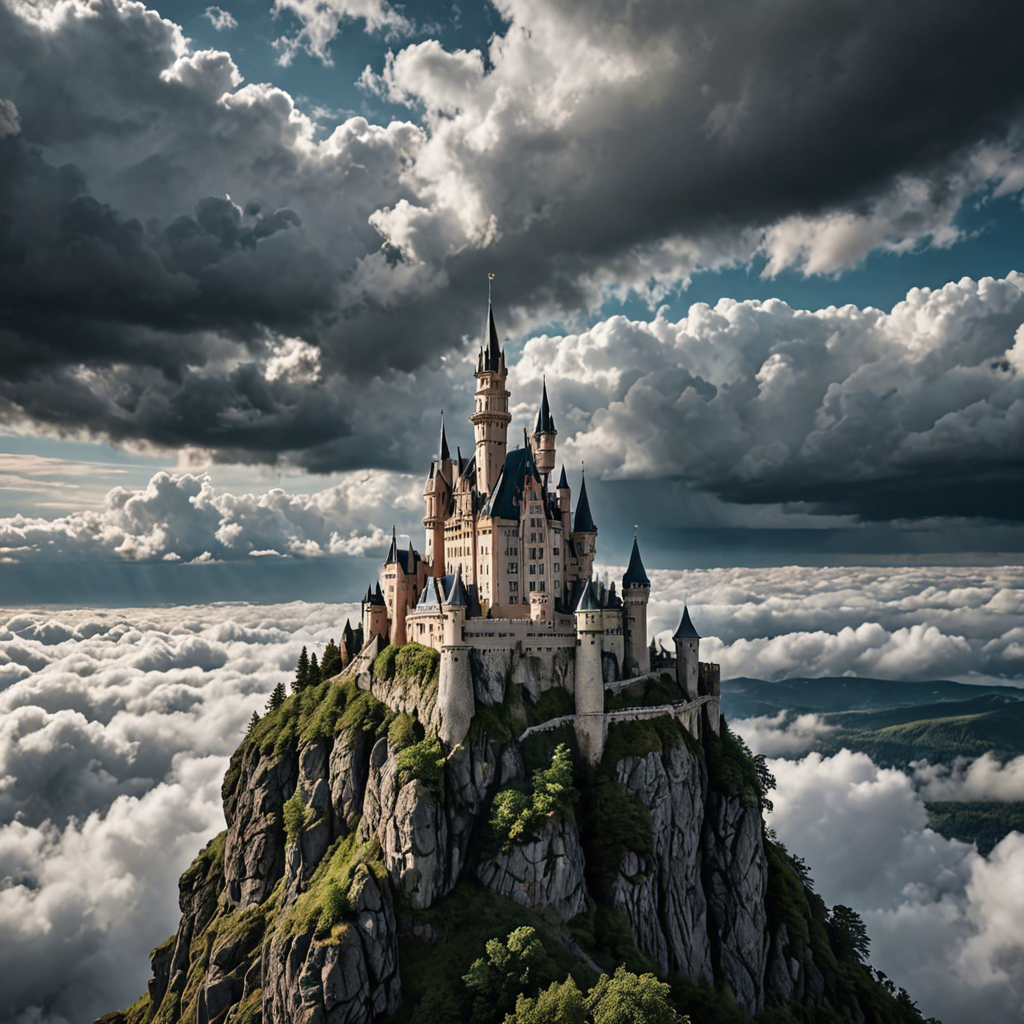 a fairytale castle on a cliff surrounded by clouds, dramatic sky, cinematic, detailed — image 11