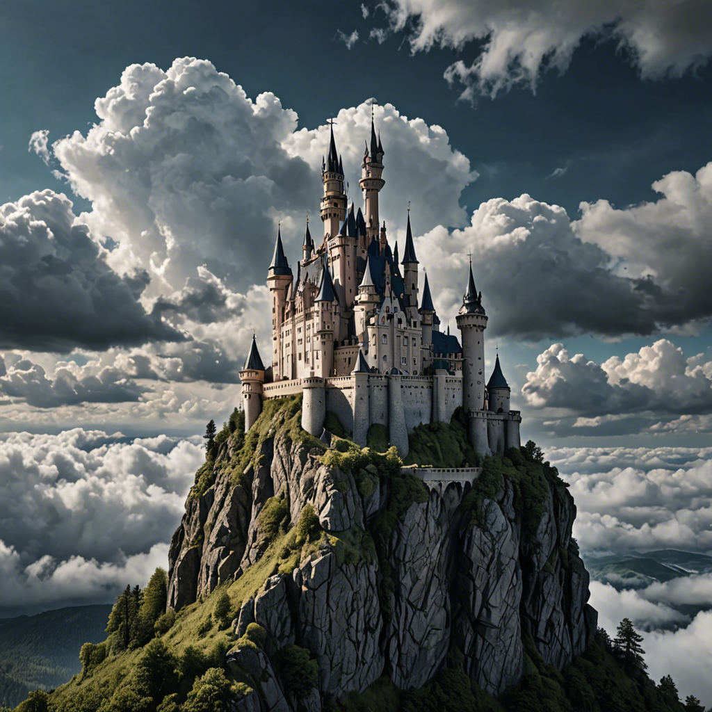 a fairytale castle on a cliff surrounded by clouds, dramatic sky, cinematic, detailed — image 14