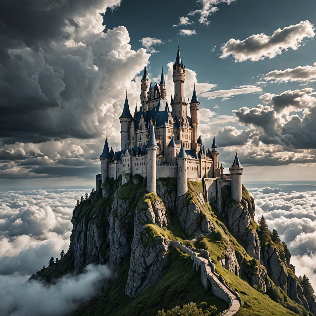 a fairytale castle on a cliff surrounded by clouds, dramatic sky, cinematic, detailed — image 15