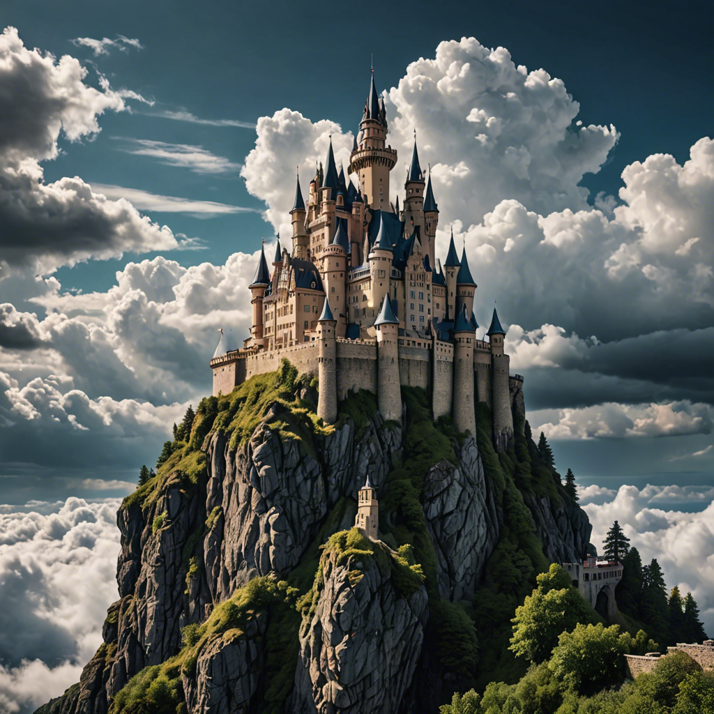a fairytale castle on a cliff surrounded by clouds, dramatic sky, cinematic, detailed — image 18
