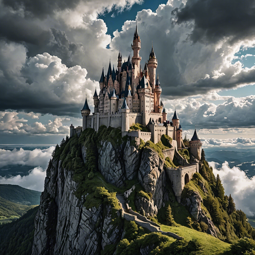 a fairytale castle on a cliff surrounded by clouds, dramatic sky, cinematic, detailed — image 20