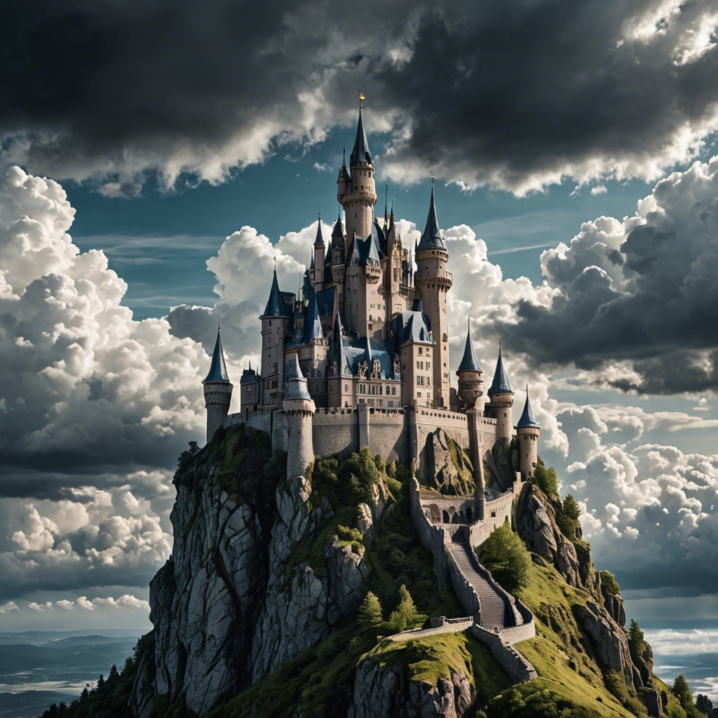 a fairytale castle on a cliff surrounded by clouds, dramatic sky, cinematic, detailed — image 4