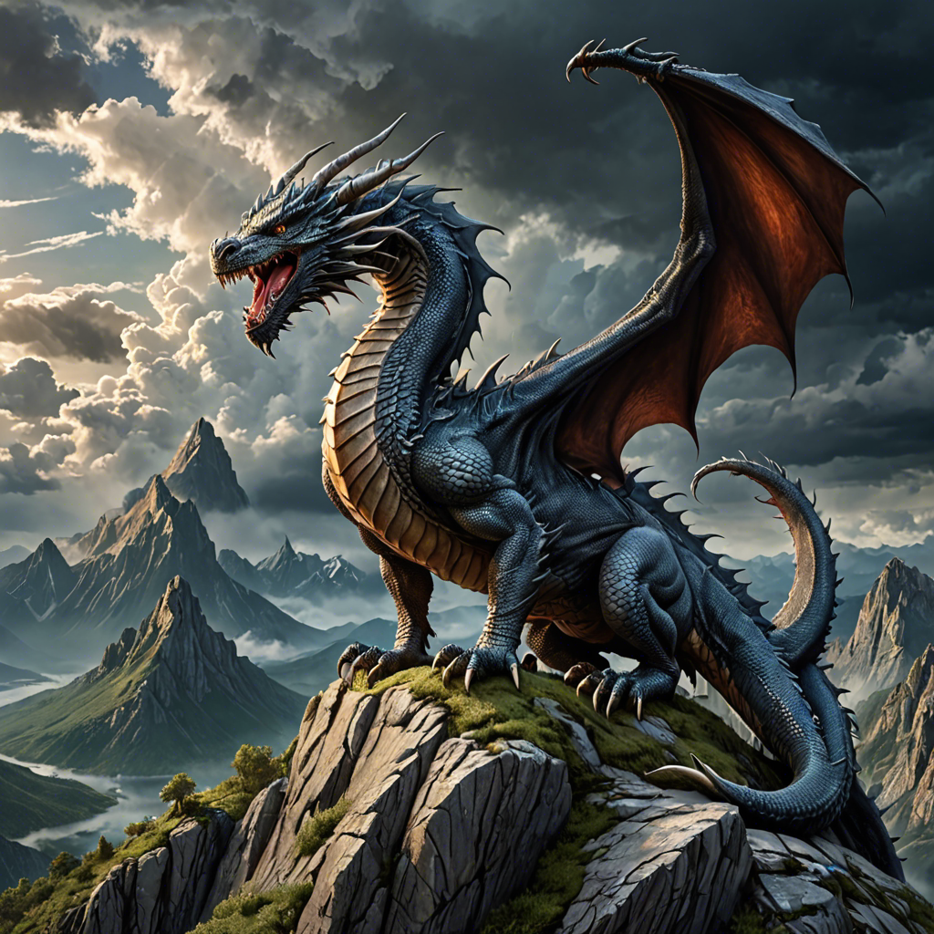 a majestic dragon perched on a mountain peak, storm clouds, epic fantasy, highly detailed — image 2