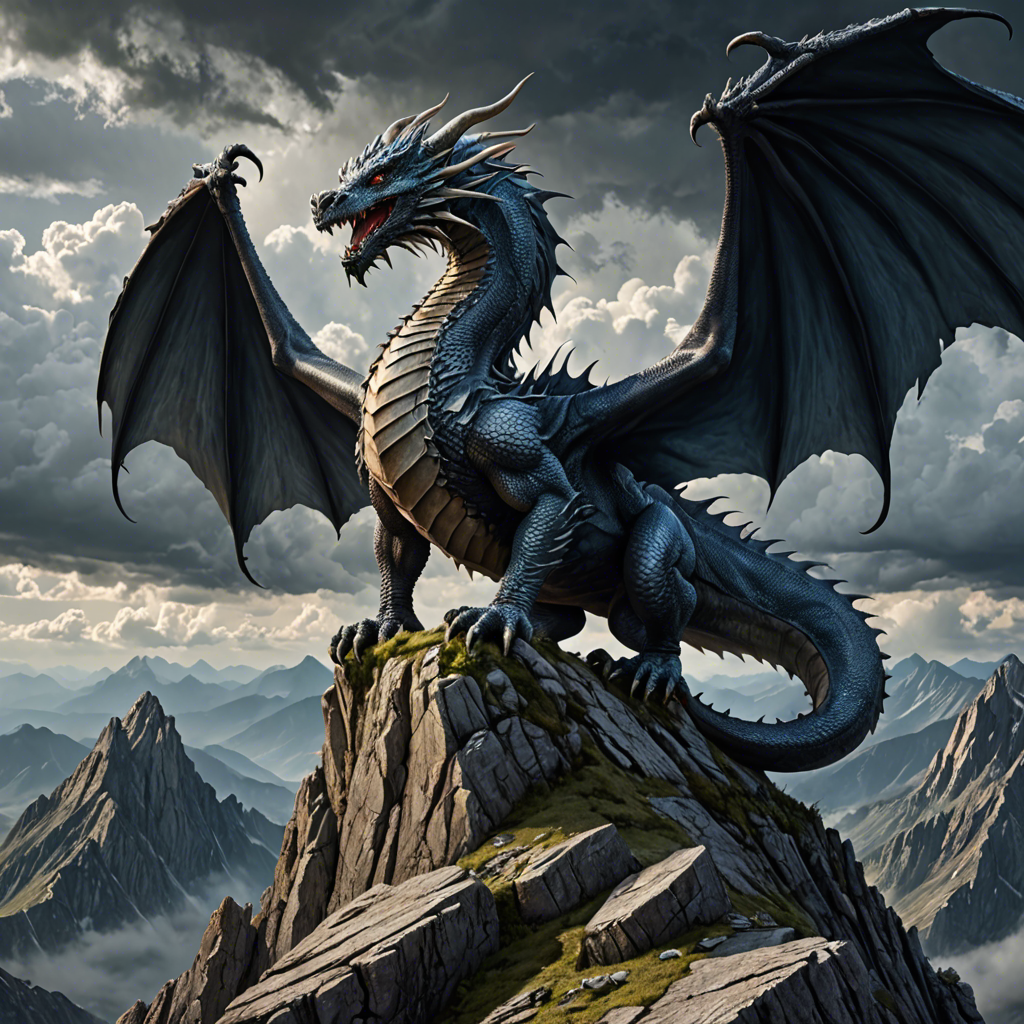 a majestic dragon perched on a mountain peak, storm clouds, epic fantasy, highly detailed — image 3