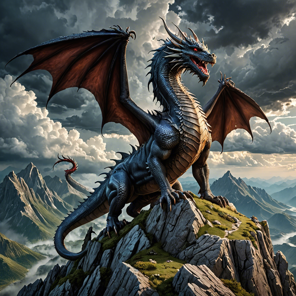 a majestic dragon perched on a mountain peak, storm clouds, epic fantasy, highly detailed — image 4