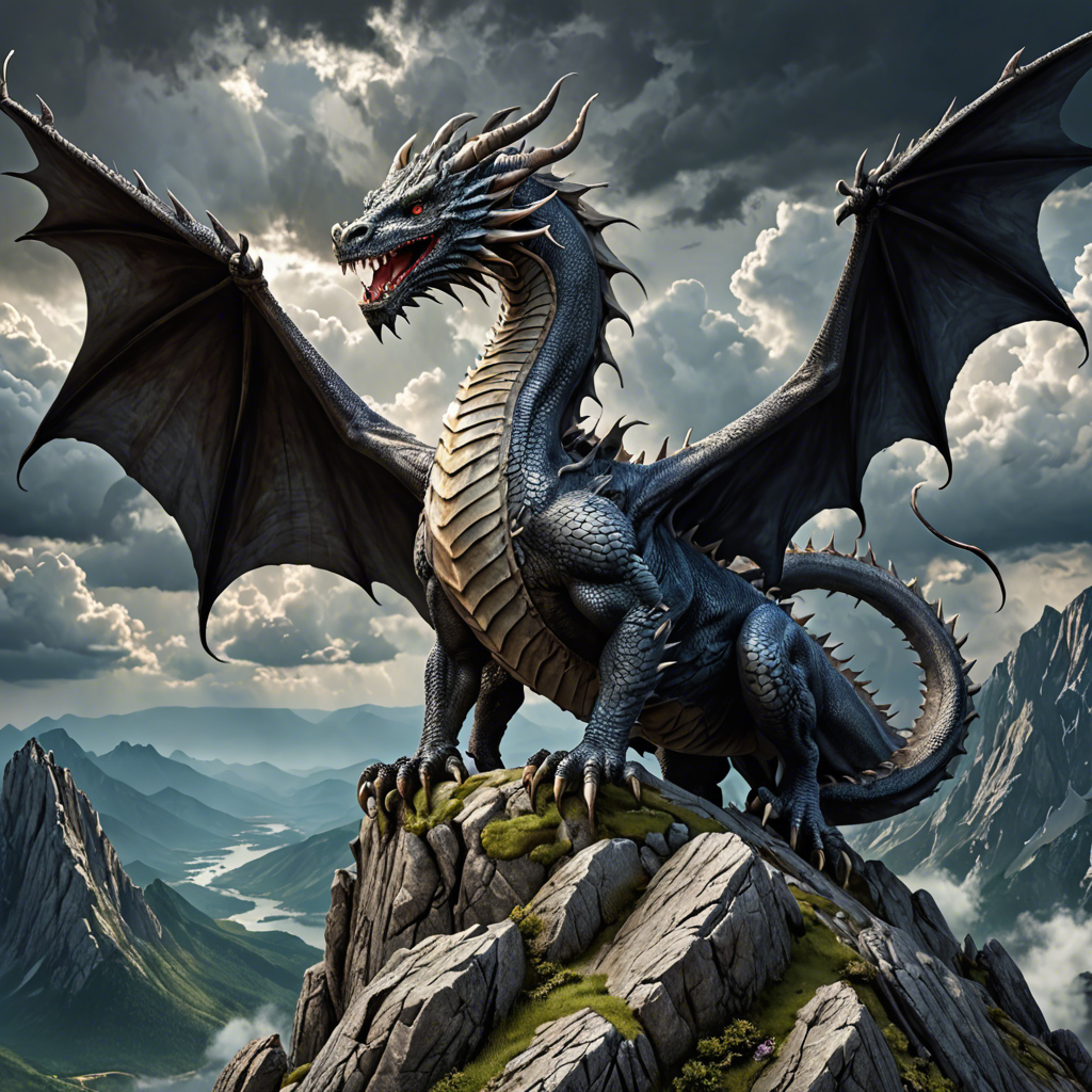 a majestic dragon perched on a mountain peak, storm clouds, epic fantasy, highly detailed — image 1