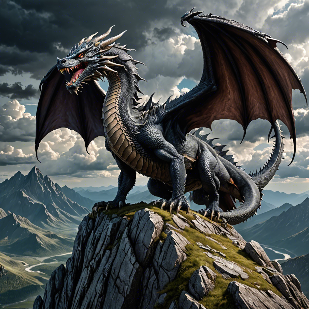 a majestic dragon perched on a mountain peak, storm clouds, epic fantasy, highly detailed — image 2