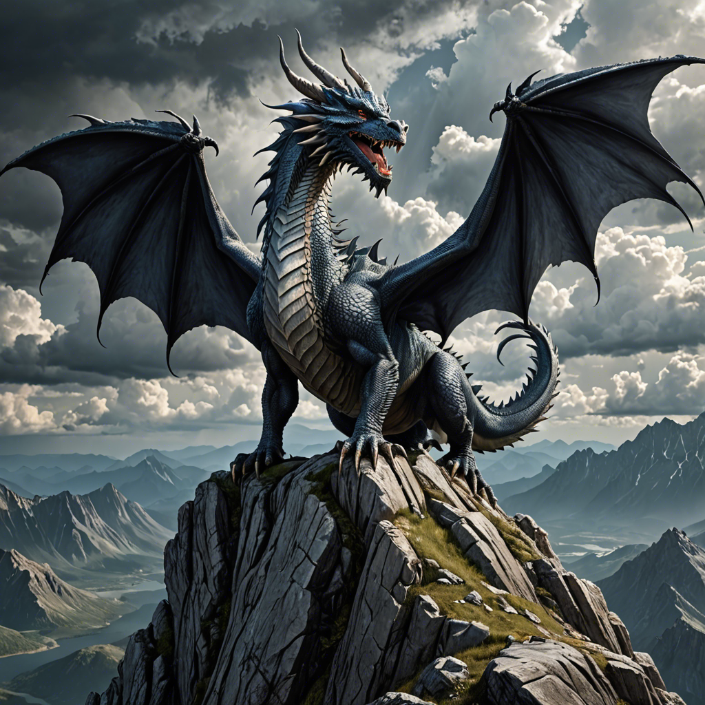 a majestic dragon perched on a mountain peak, storm clouds, epic fantasy, highly detailed — image 3