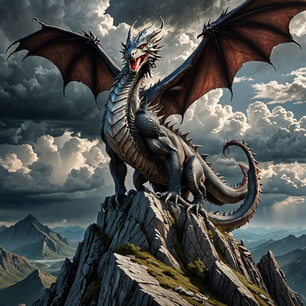 a majestic dragon perched on a mountain peak, storm clouds, epic fantasy, highly detailed — image 7