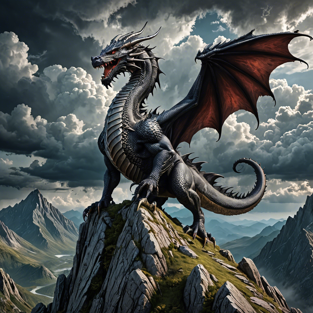 a majestic dragon perched on a mountain peak, storm clouds, epic fantasy, highly detailed — image 8