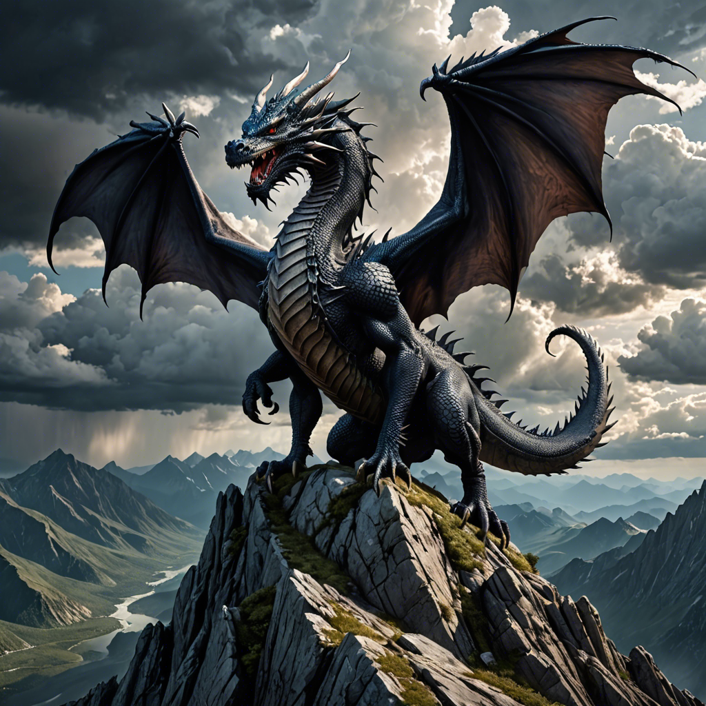 a majestic dragon perched on a mountain peak, storm clouds, epic fantasy, highly detailed — image 12