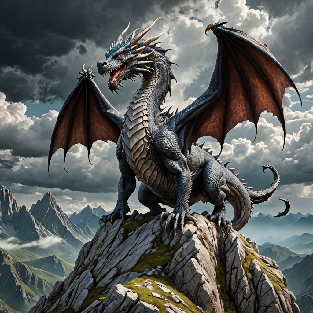 a majestic dragon perched on a mountain peak, storm clouds, epic fantasy, highly detailed — image 19